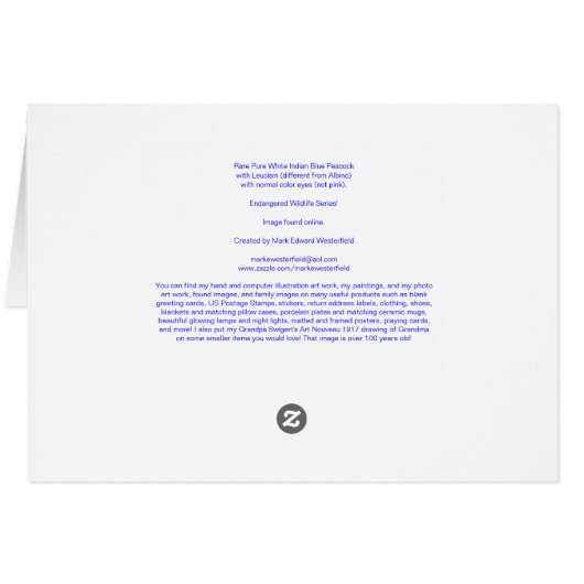 Rare White Indian Blue Peacock (Back Horizontal)