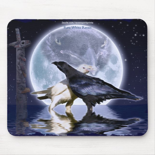 Rare White Ravens & Moon Wildlife Fantasy Art Mouse Pad (Front)