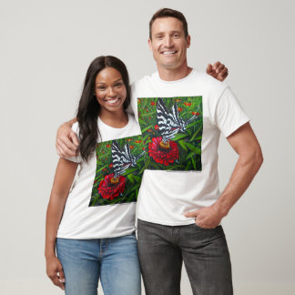 Rare Zebra Swallowtail Butterfly & Red Zinnia T-Shirt