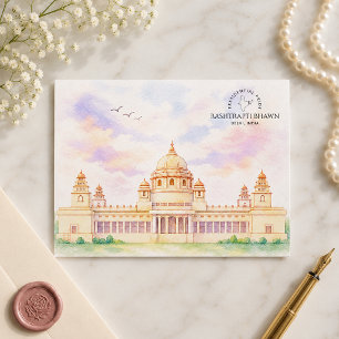 Rashtrapti Bhawn Delhi, India   Watercolor Travel Holiday Postcard