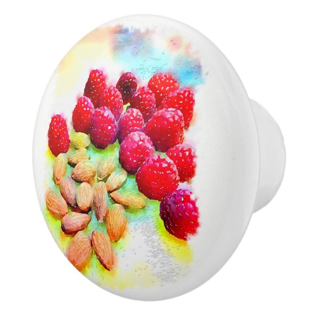 Raspberries and Almonds Watercolor Ceramic Knob (Right)