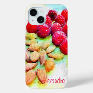 Raspberries and Almonds Watercolor Custom iPhone 15 Case