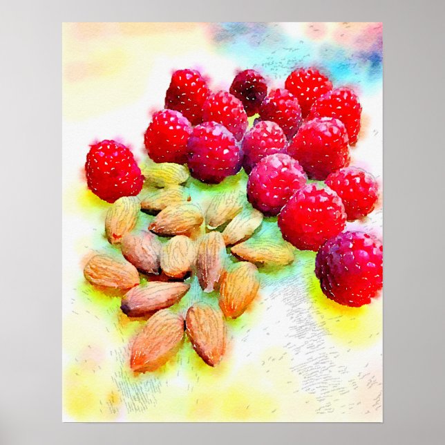 Raspberries and Almonds Watercolor Poster (Front)