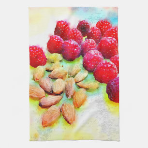 Raspberries and Almonds Watercolor Towel