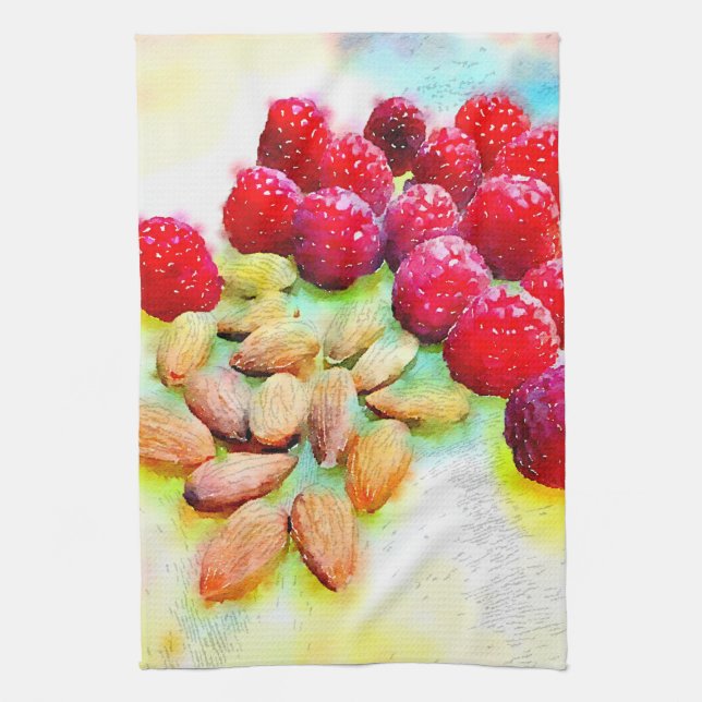 Raspberries and Almonds Watercolor Towel (Vertical)