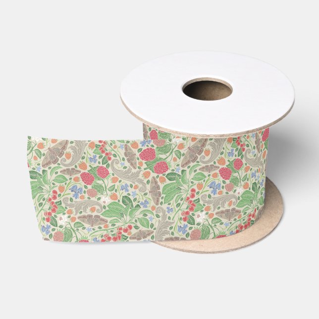 Raspberries Butterflies Currants Strawberry Garden Satin Ribbon (Spool)