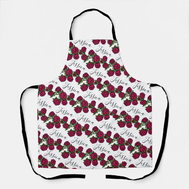 Raspberries drawing red green name pattern apron (Front)