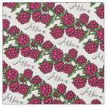Raspberries drawing red green name pattern fabric