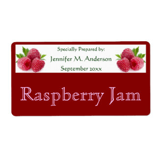 Raspberries Framed in Red Homemade Food Label
