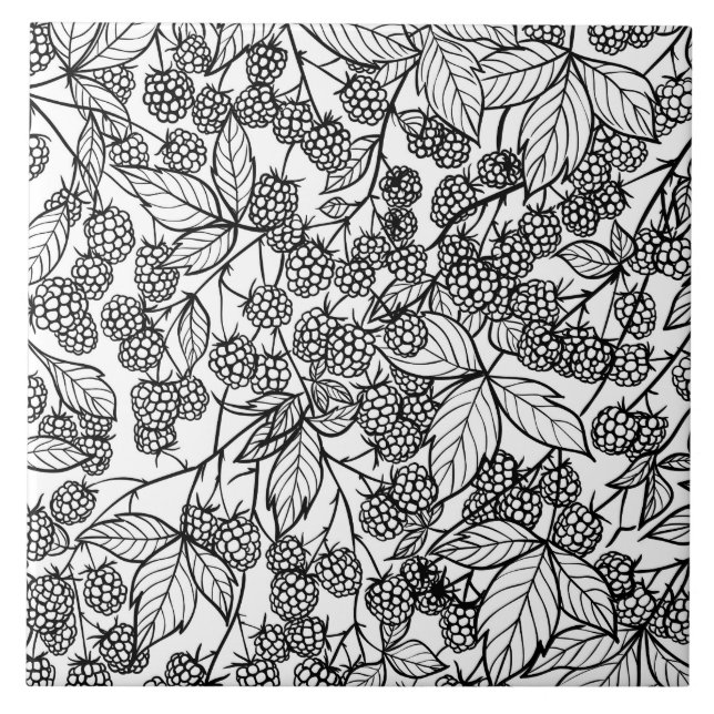 Raspberries hand drawn pattern ceramic tile (Front)