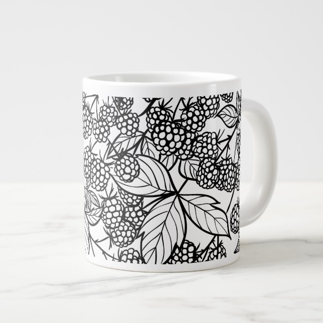 Raspberries hand drawn pattern giant coffee mug (Front Right)