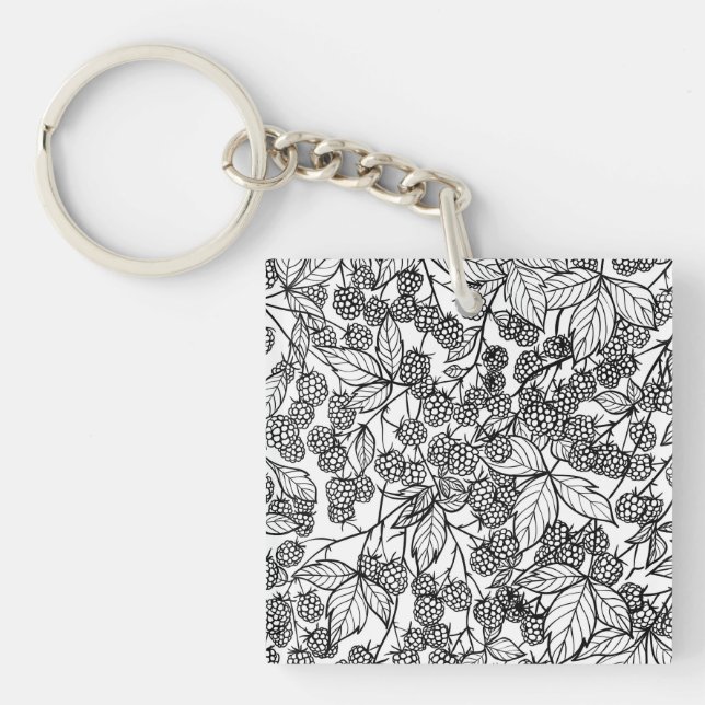 Raspberries hand drawn pattern keychain (Front)