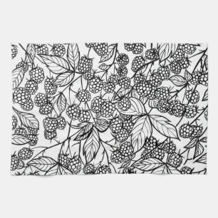 Raspberries hand drawn pattern kitchen towel
