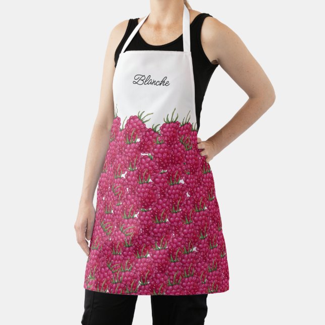 Raspberries Hand-painted Watercolor Pattern Apron (Insitu)