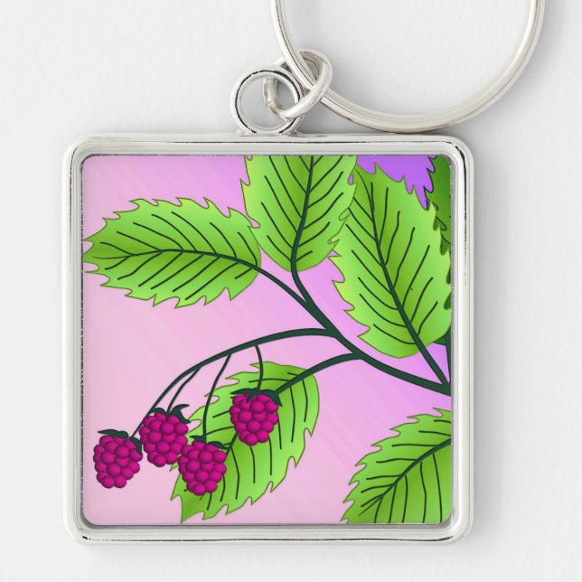 Raspberries on a branch keychain (Front)