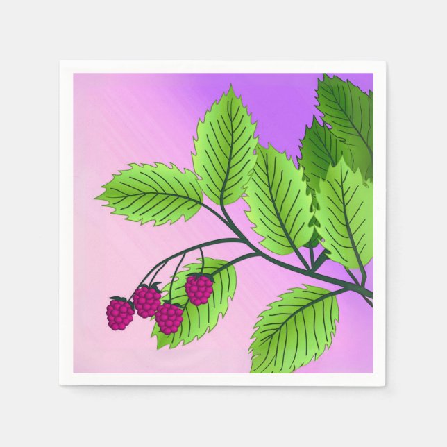 Raspberries on a branch paper napkins (Front)