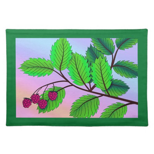 Raspberries on a Branch Print  Cloth Placemat