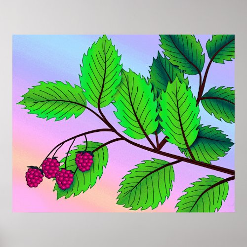 Raspberries on a Branch print with border