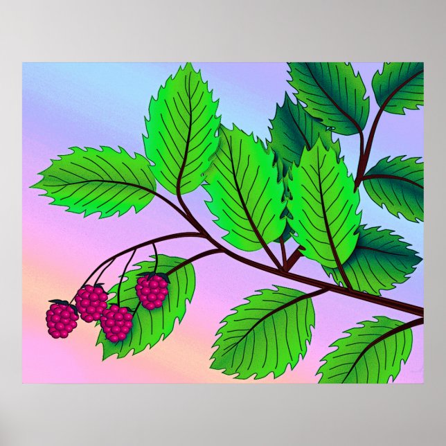 "Raspberries on a Branch" print with border (Front)