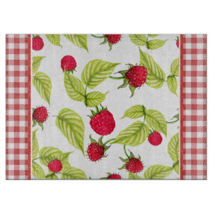 Raspberries on Red Gingham Cutting Board