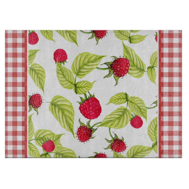 Raspberries on Red Gingham  Cutting Board (Front)