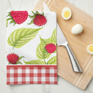 Raspberries on Red Gingham  Kitchen Towel