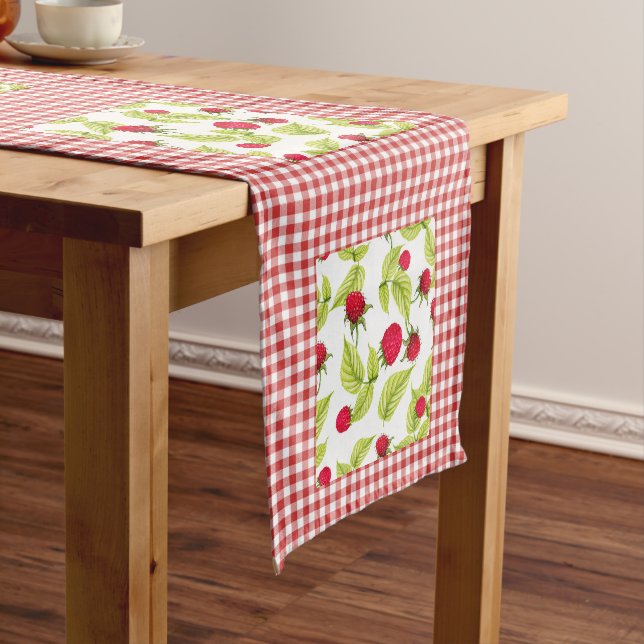 Raspberries on Red Gingham  Short Table Runner (In Situ)