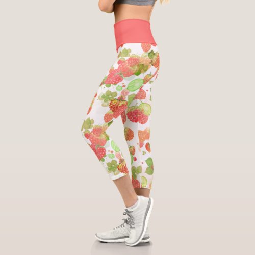 Raspberries Pattern Capri Leggings