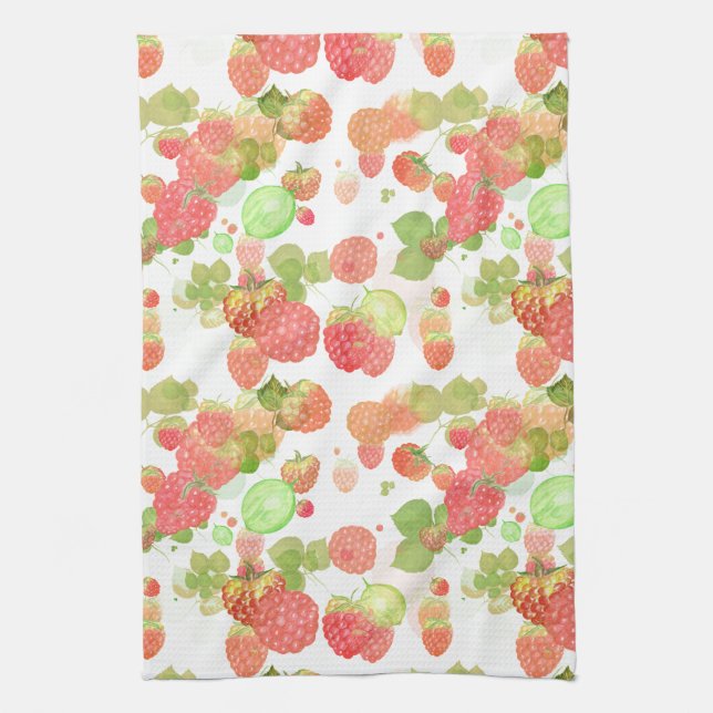 Raspberries Seamless Pattern Kitchen Towel (Vertical)