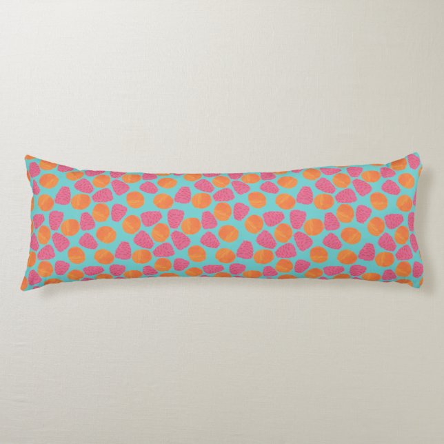 Raspberries Tangerines on Bright Turquoise Blue Body Pillow (Front)