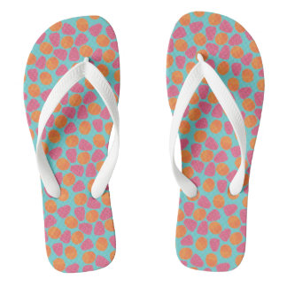 Raspberries Tangerines on Bright Turquoise Blue Flip Flops