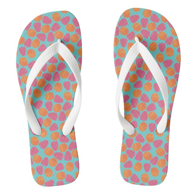 Raspberries Tangerines on Bright Turquoise Blue Flip Flops (Footbed)