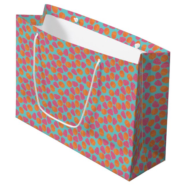 Raspberries Tangerines on Bright Turquoise Blue Large Gift Bag (Front Angled)