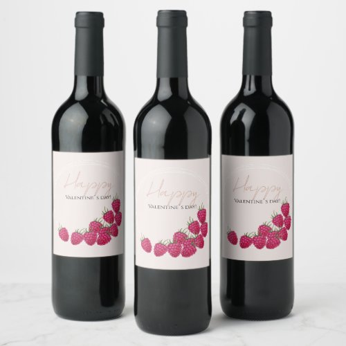 Raspberries Watercolor Happy Valentines Day Wine Label