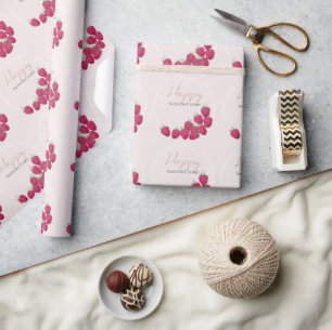 Raspberries Watercolor Happy Valentine`s Day Wrapping Paper