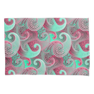 Raspberry and Aqua Paisley Pattern Pillow Case