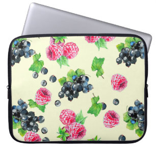 Raspberry and black currant watercolor illustratio laptop sleeve