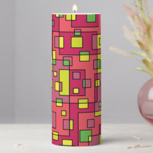 Raspberry and Lime Mid Century Modern Pattern Pillar Candle