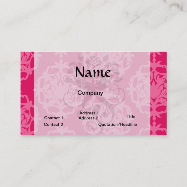Raspberry and pink damask business card (Front)