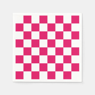 Raspberry and White Checker Pattern Paper Napkins