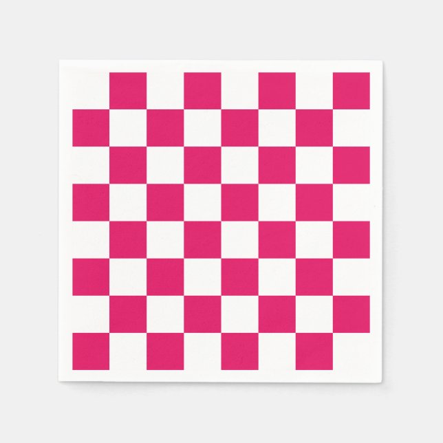 Raspberry and White Checker Pattern Paper Napkins (Front)