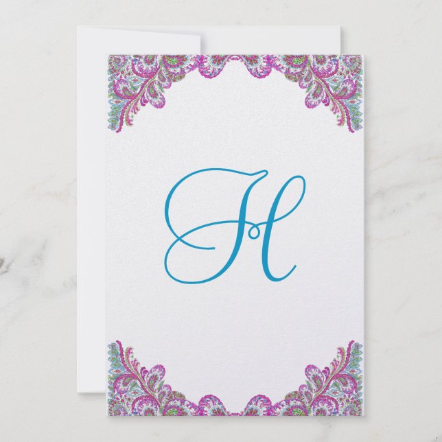 Raspberry & Aqua on Ice Paisley Wedding Invitation (Front)