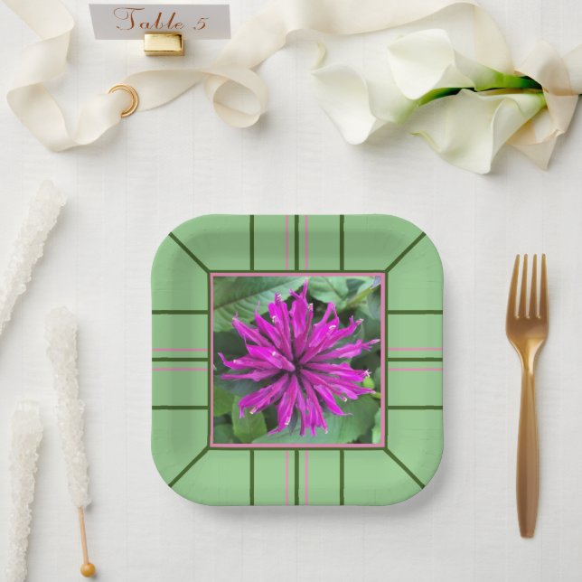 "Raspberry Bee Balm"  Square Wedding  Paper Plates (Wedding)