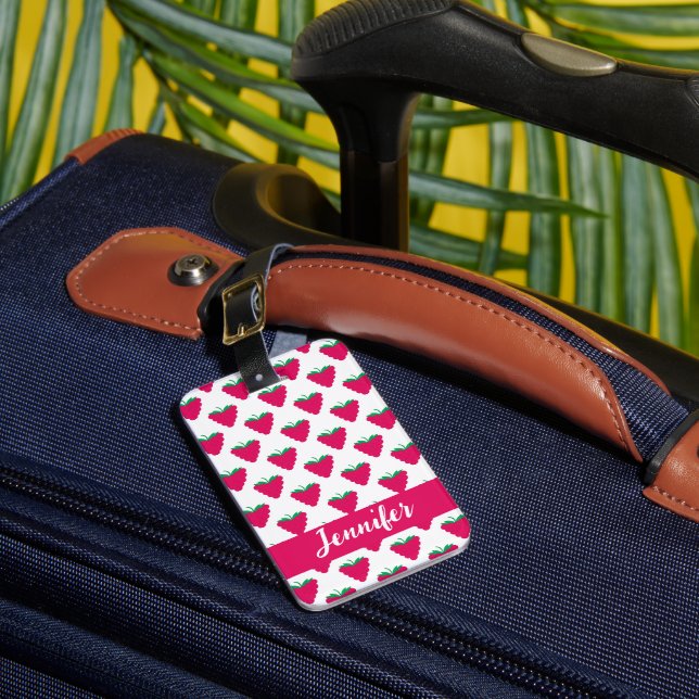 Raspberry Berry Pattern Pink Personalize Luggage Tag (Front Insitu 1)
