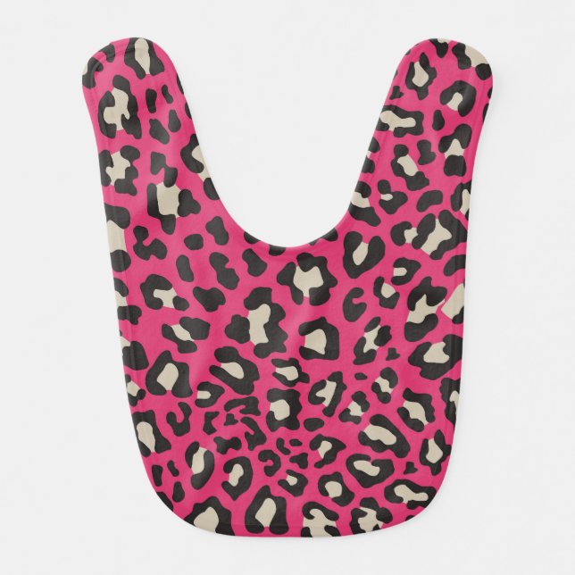 Raspberry, Black, and Clay Leopard Print Bib (Front)