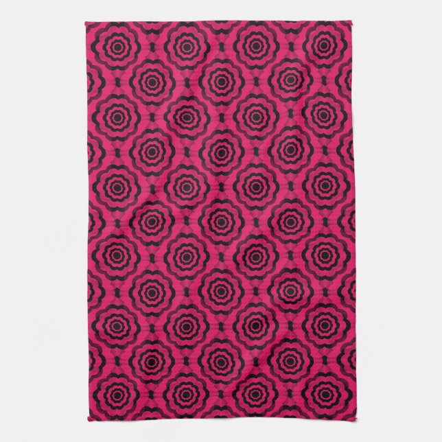 Raspberry Black Flower Seamless Pattern Kitchen Towel (Vertical)