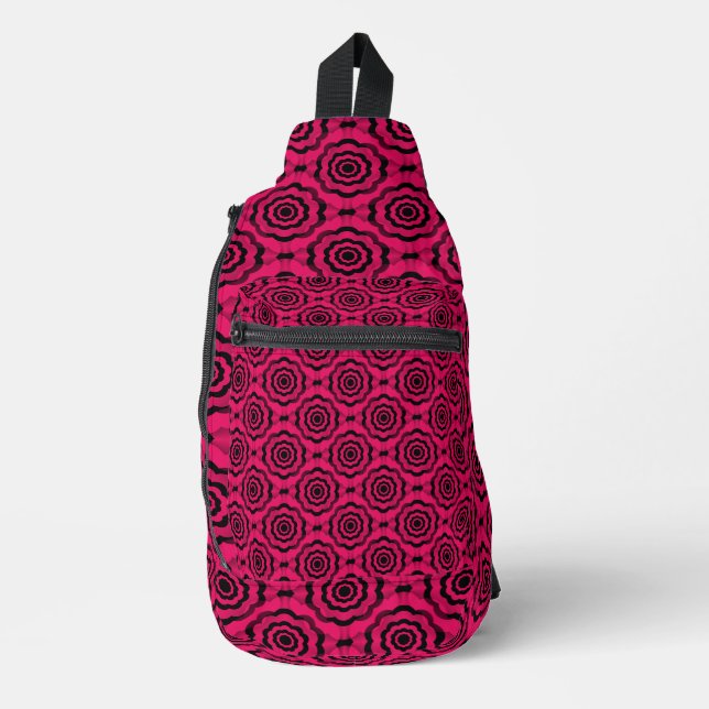 Raspberry Black Flower Seamless Pattern Sling Bag (Front)