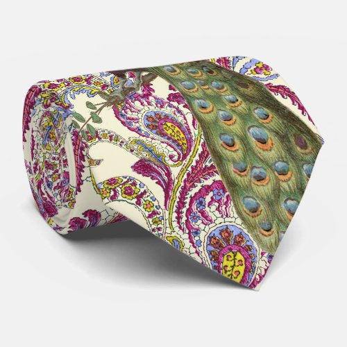 Raspberry Blue Pink Green Paisley Peacock Tie