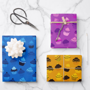 Raspberry, blueberry and banana cupcakes wrapping paper sheets