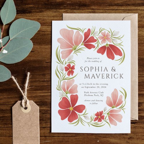 Raspberry  Blush Bold Floral Wedding Invitation